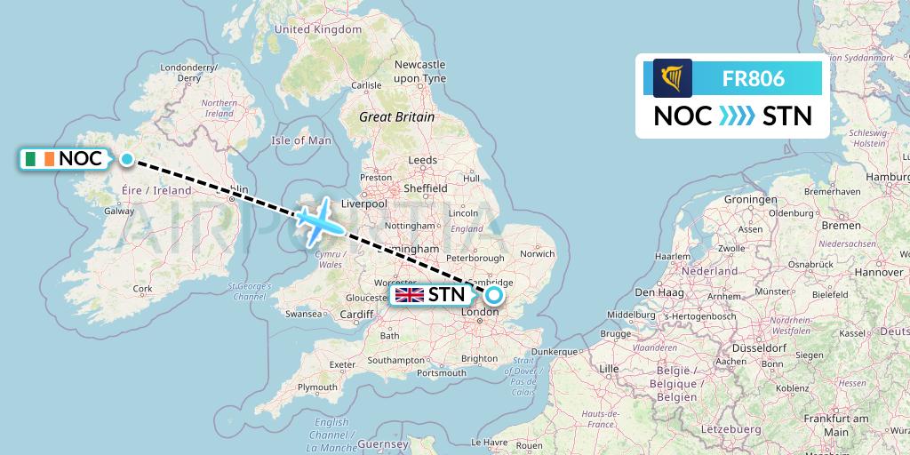 FR806 Ryanair Flight Map: Knock to London