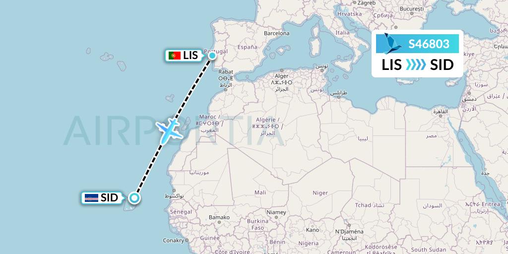 S46803 Azores Airlines Flight Map: Lisbon to Espargos