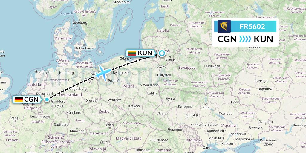FR5602 Ryanair Flight Map: Cologne to Kaunas