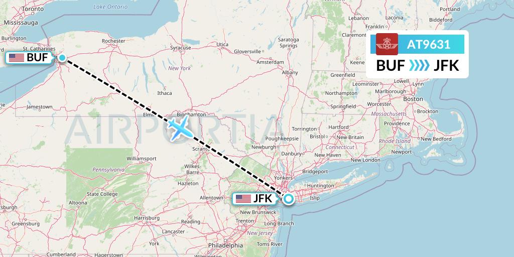 AT9631 Royal Air Maroc Flight Map: Buffalo to New York