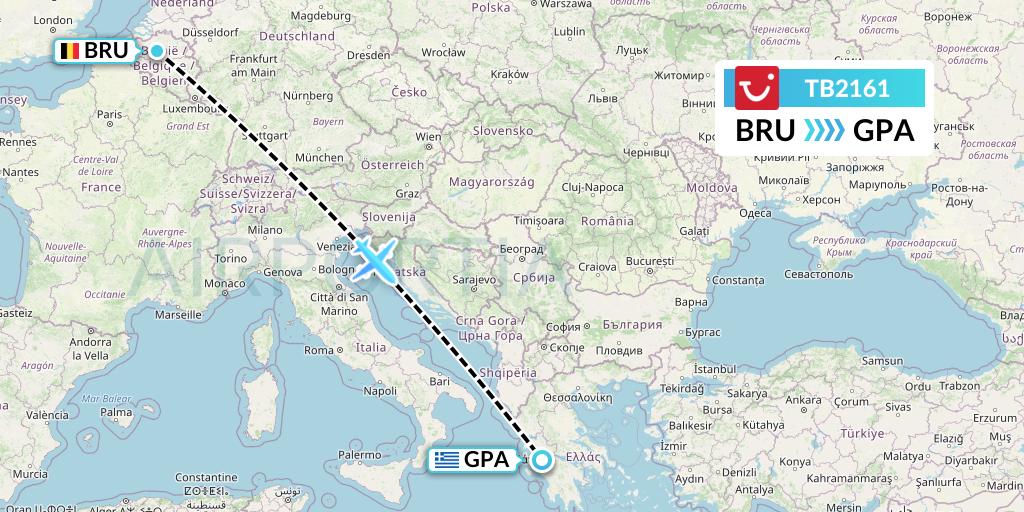 TB2161 TUI fly Belgium Flight Map: Brussels to Patras