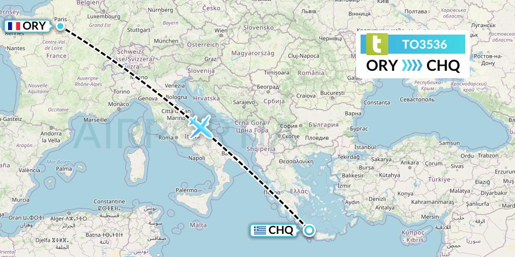 TO3536 Transavia France Flight Map: Paris to Chania