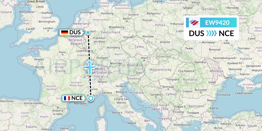 EW9420 Eurowings Flight Map: Dusseldorf to Nice