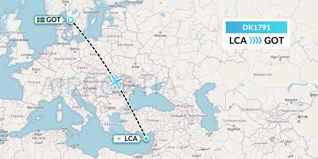 DK1791 Thomas Cook Airlines Scandinavia Flight Map: Larnaca to Gothenburg