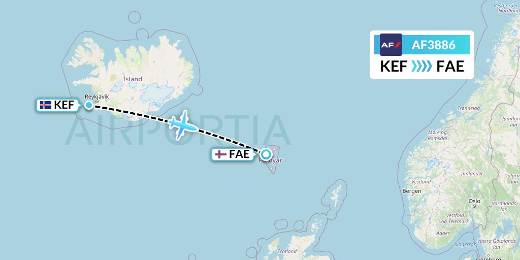 AF3886 Air France Flight Map: Reykjavik to Vagar