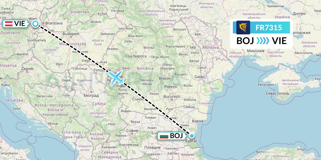 FR7315 Ryanair Flight Map: Burgas to Vienna