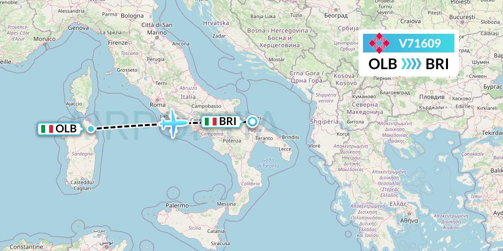 V71609 Volotea Flight Map: Olbia to Bari