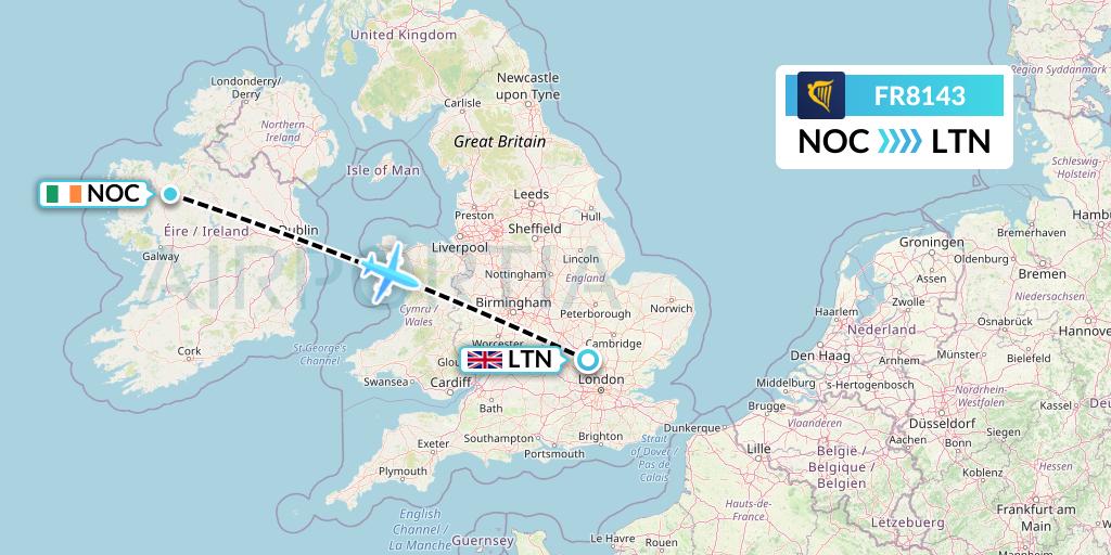 FR8143 Ryanair Flight Map: Knock to London