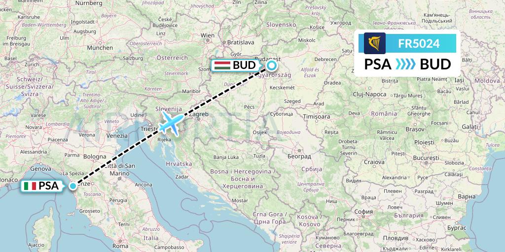 FR5024 Ryanair Flight Map: Pisa to Budapest
