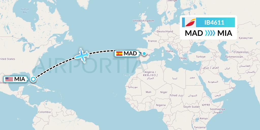 IB4611 Iberia Flight Map: Madrid to Miami