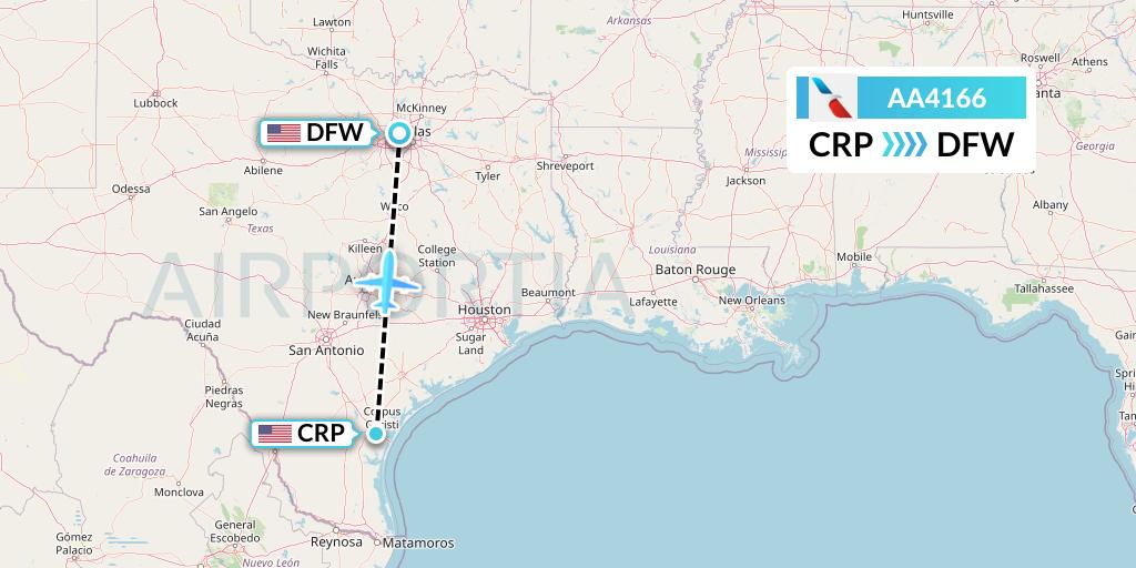 AA4166 American Airlines Flight Map: Corpus Christi to Dallas