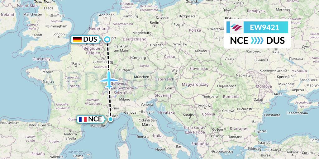 EW9421 Eurowings Flight Map: Nice to Dusseldorf