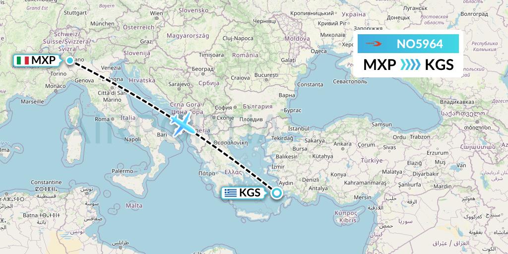 NO5964 Neos Flight Map: Milan to Kos