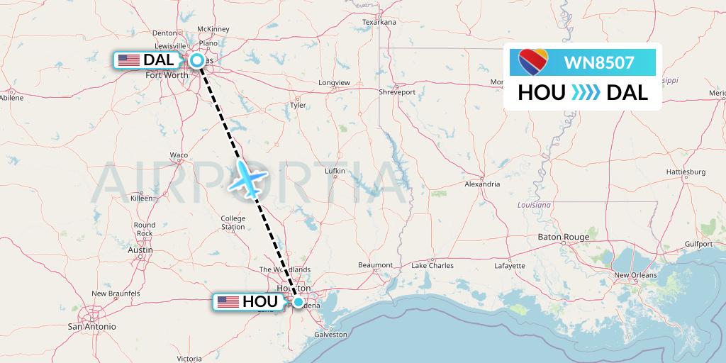 WN8507 Southwest Airlines Flight Map: Houston to Dallas
