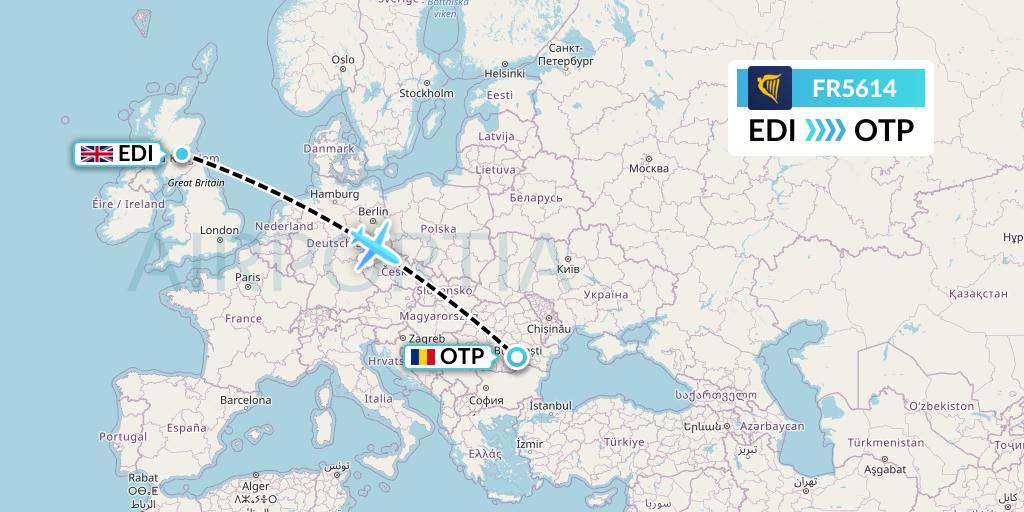FR5614 Ryanair Flight Map: Edinburgh to Bucharest