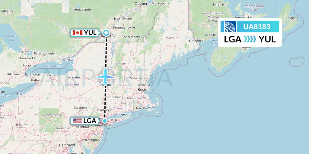 UA8183 United Airlines Flight Map: New York to Montreal