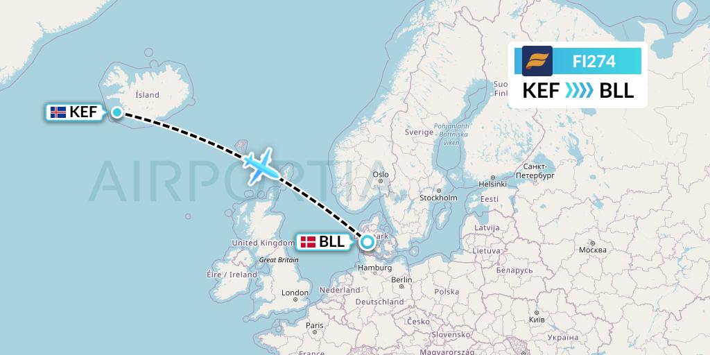 FI274 Icelandair Flight Map: Reykjavik to Billund