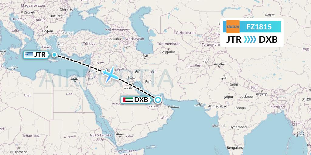 FZ1815 FlyDubai Flight Map: Santorini to Dubai