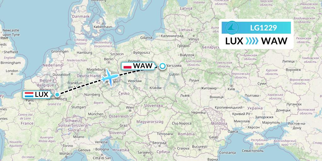 LG1229 Luxair Flight Map: Luxembourg to Warsaw