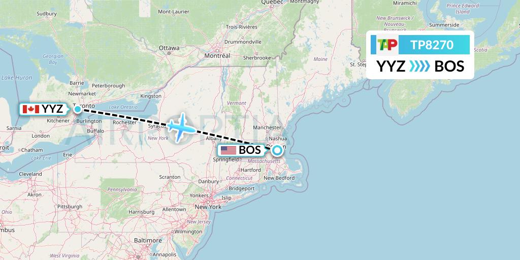 TP8270 TAP Portugal Flight Map: Toronto to Boston