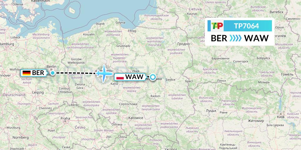 TP7064 TAP Portugal Flight Map: Berlin to Warsaw