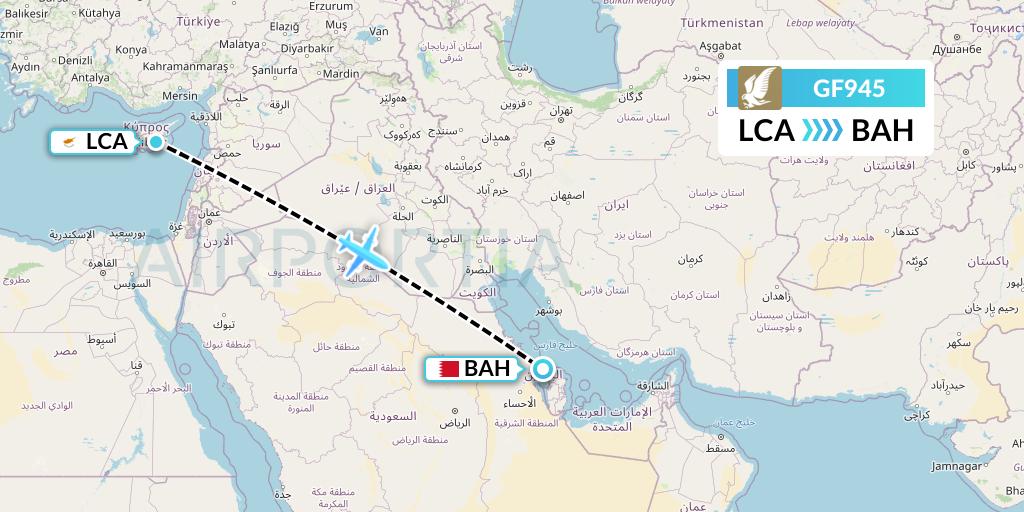 GF945 Gulf Air Flight Map: Larnaca to Bahrain