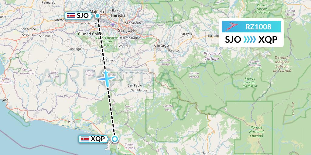 RZ1008 Sansa Airlines Flight Map: San Jose to Quepos