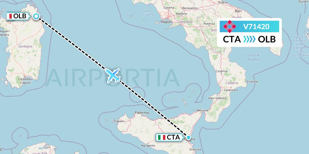 V71420 Volotea Flight Map: Catania to Olbia