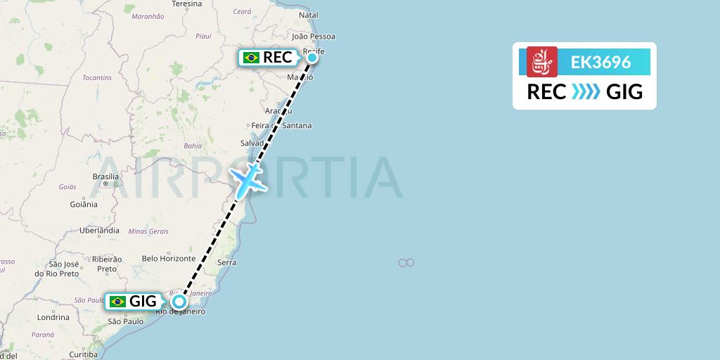 EK3696 Emirates Flight Map: Recife to Rio de Janeiro