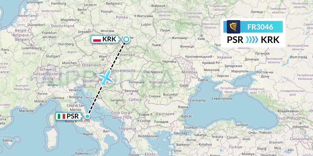 FR3046 Ryanair Flight Map: Pescara to Krakow
