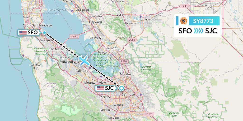 SY8773 Sun Country Airlines Flight Map: San Francisco to San Jose