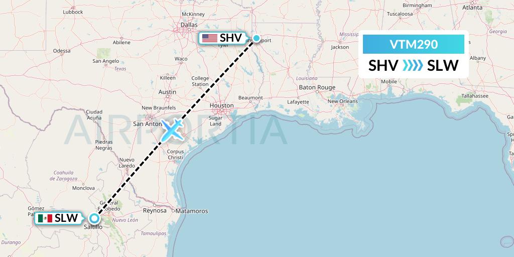 VTM290 Aeronaves TSM Flight Map: Shreveport to Saltillo