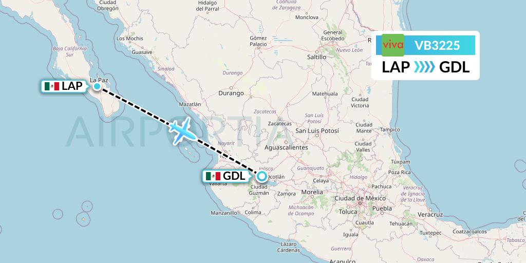 VB3225 VivaAerobus Flight Map: La Paz to Guadalajara