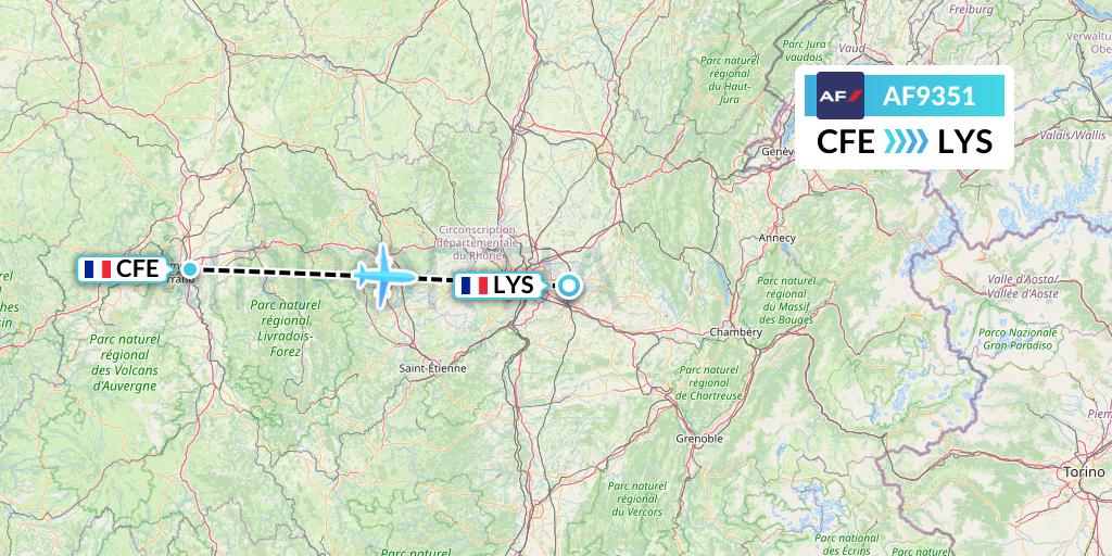 AF9351 Air France Flight Map: Clermont-Ferrand to Lyon