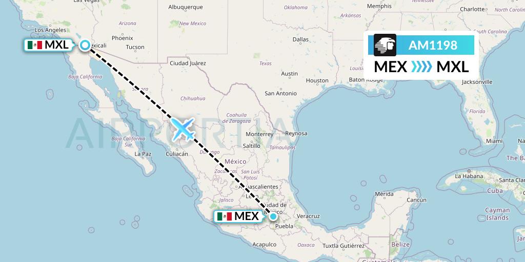 AM1198 Aeromexico Flight Map: Mexico City to Mexicali