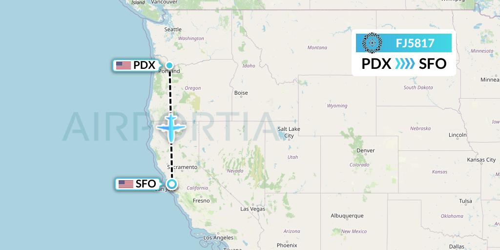 FJ5817 Fiji Airways Flight Map: Portland to San Francisco