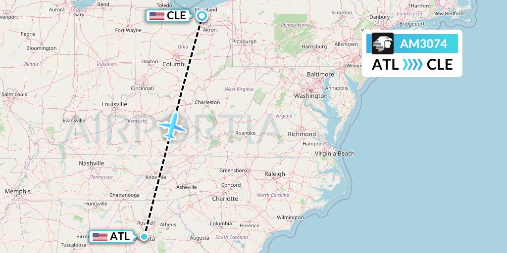 AM3074 Aeromexico Flight Map: Atlanta to Cleveland