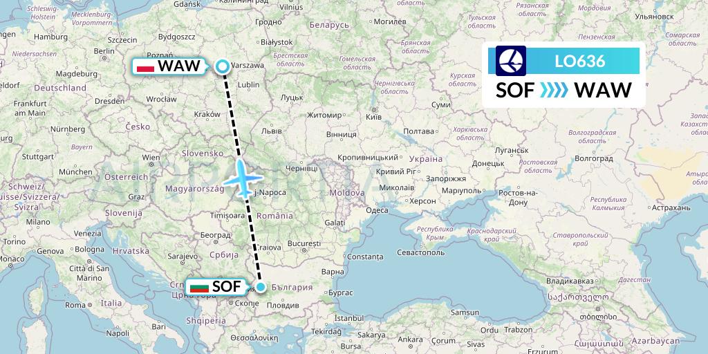 LO636 LOT Flight Map: Sofia to Warsaw