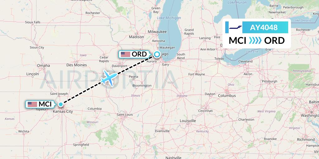 AY4048 Finnair Flight Map: Kansas City to Chicago