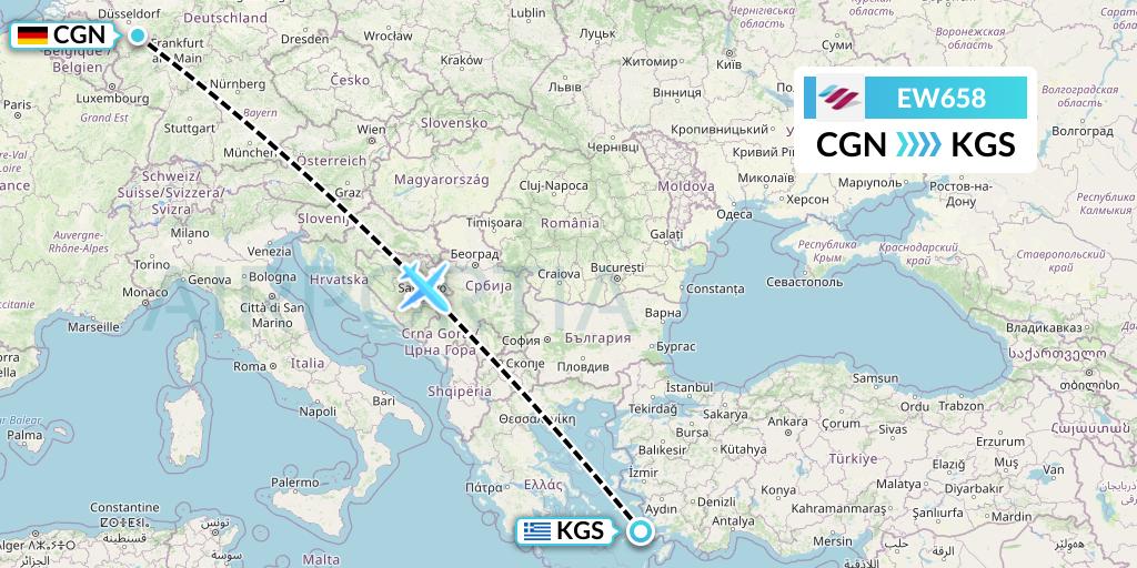 EW658 Eurowings Flight Map: Cologne to Kos
