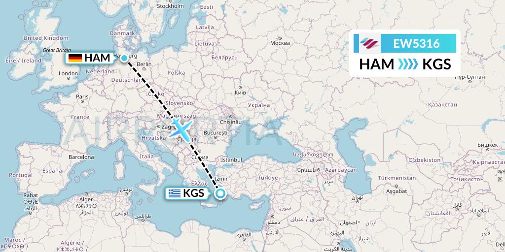 EW5316 Eurowings Flight Map: Hamburg to Kos