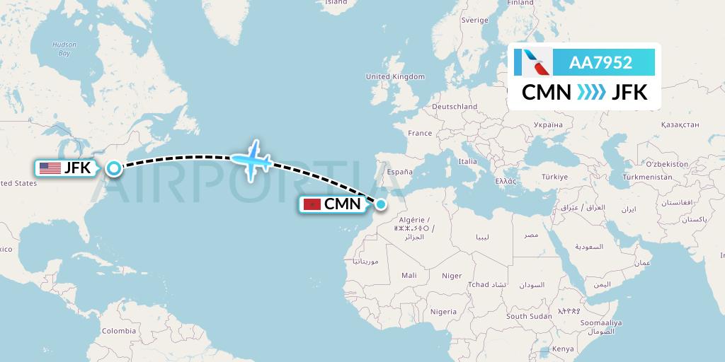AA7952 American Airlines Flight Map: Casablanca to New York