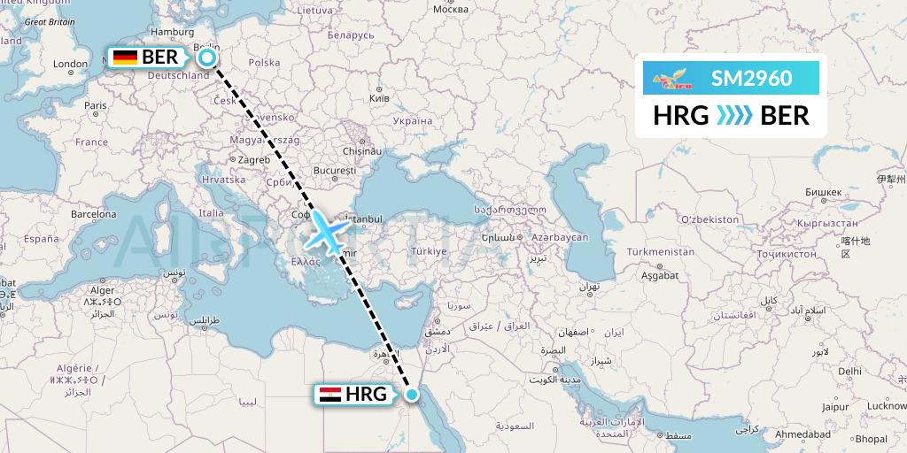 SM2960 Air Cairo Flight Map: Hurghada to Berlin