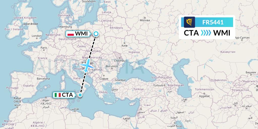 FR5441 Ryanair Flight Map: Catania to Warsaw