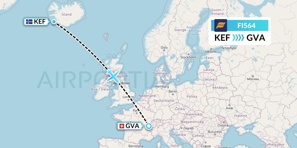 FI564 Icelandair Flight Map: Reykjavik to Geneva