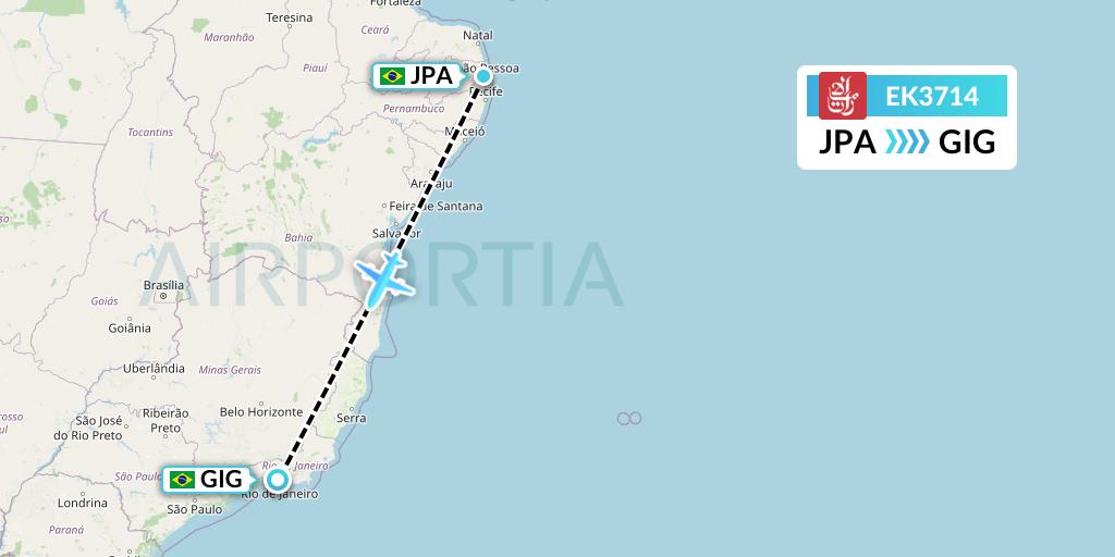 EK3714 Emirates Flight Map: Joao Pessoa to Rio de Janeiro