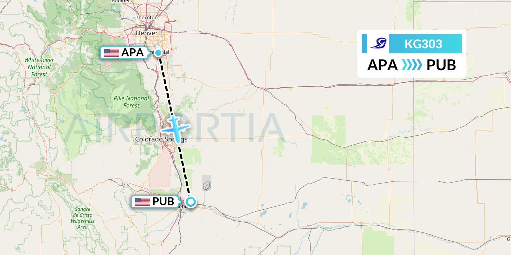 KG303 Key Lime Air Flight Map: Denver to Pueblo