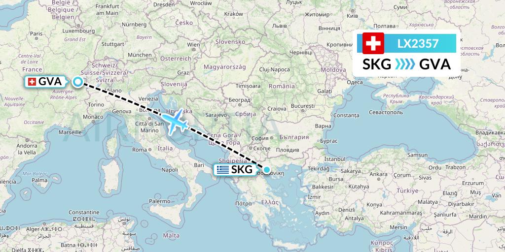 LX2357 Swiss Flight Map: Thessaloniki to Geneva
