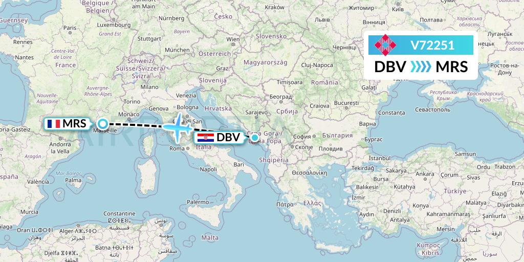V72251 Volotea Flight Map: Dubrovnik to Marseille