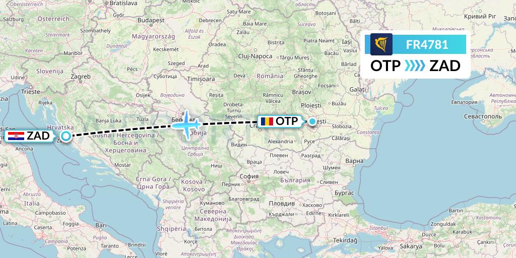 FR4781 Ryanair Flight Map: Bucharest to Zadar